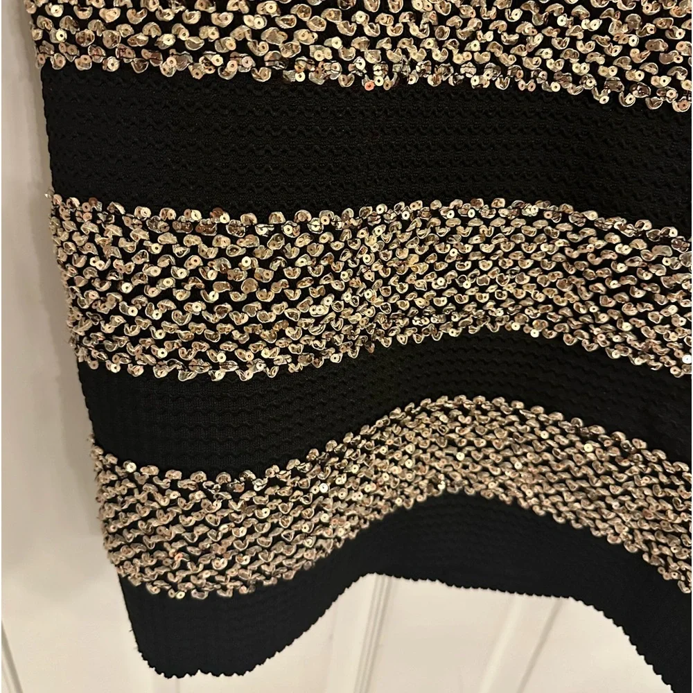 NEW•VENUS•XL• SHIMMER ON GORGEOUS BLACK & GOLD GLAM STRAPLESS BODY CON - Picture 6 of 16